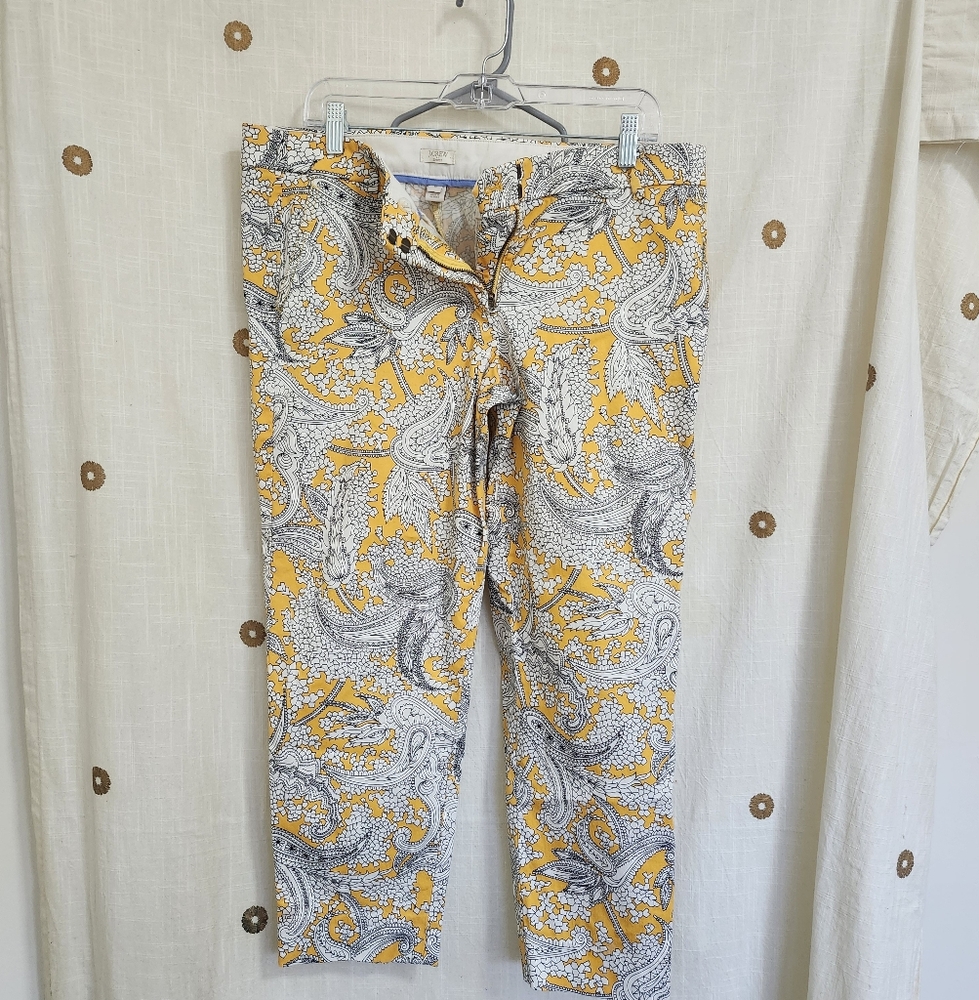 J. Crew Yellow and White Chinos with Paisley Print